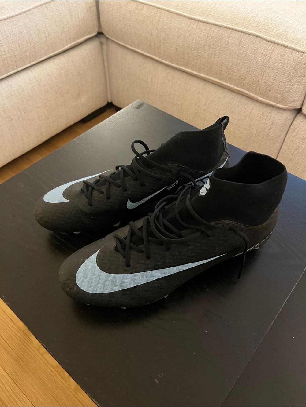 Nike Zoom Superfly 10 Academy Soccer Cleats (Black/Ice Blue)  - size 11